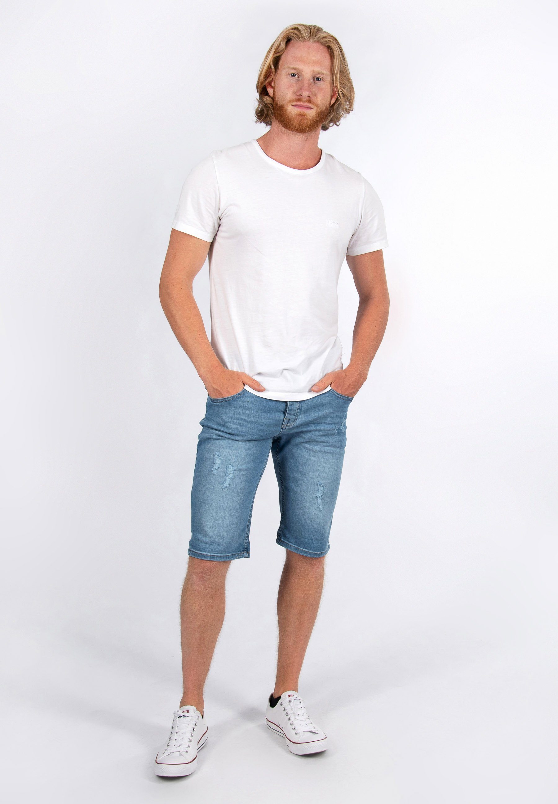 mittelblau Jeansshorts mit Salvarini Stretch Alessandro ASCanluca Elasthan