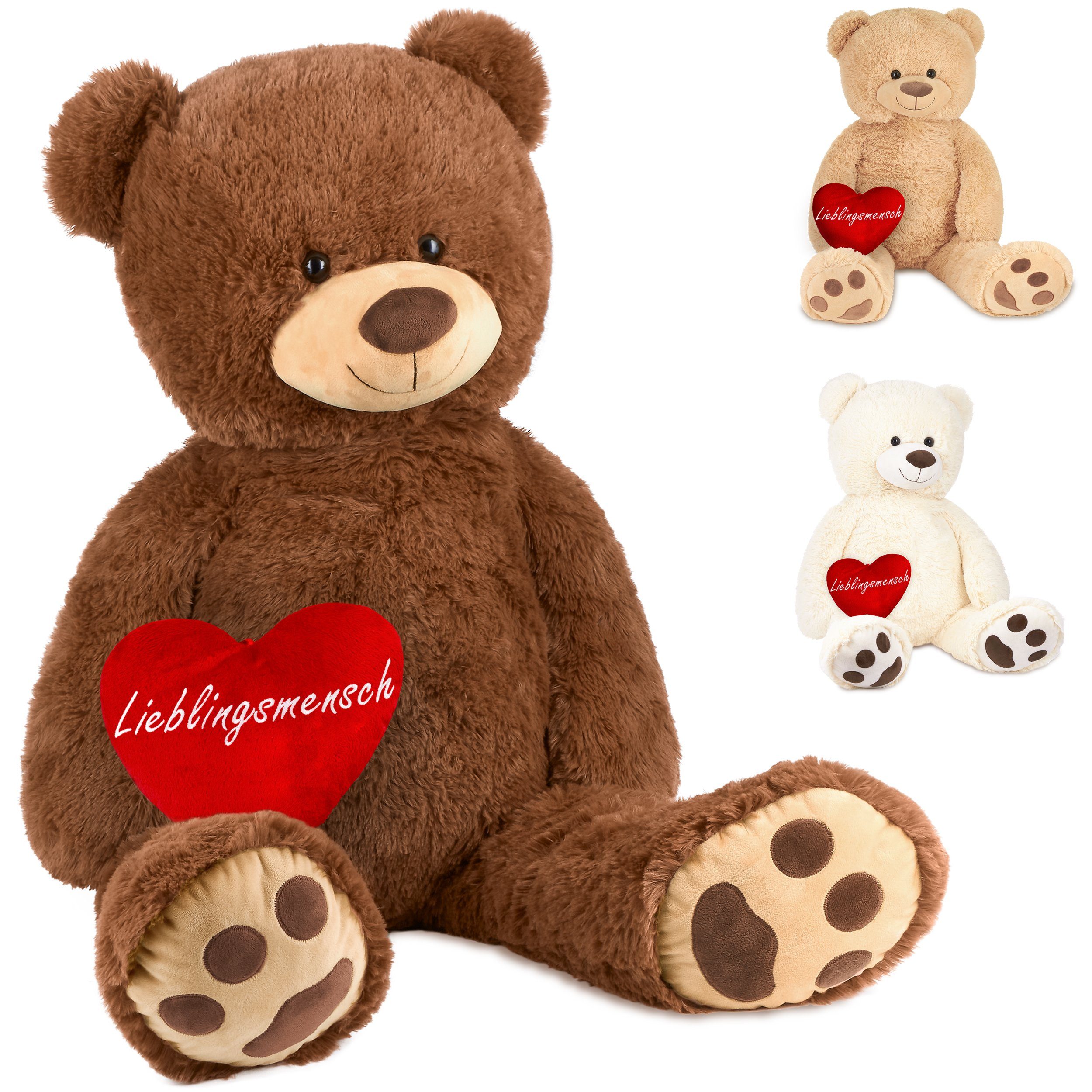 BRUBAKER Kuscheltier XXL Teddybär 100 cm groß mit Herz Lieblingsmensch (1-St), großer Teddy Bär, Stofftier Plüschtier