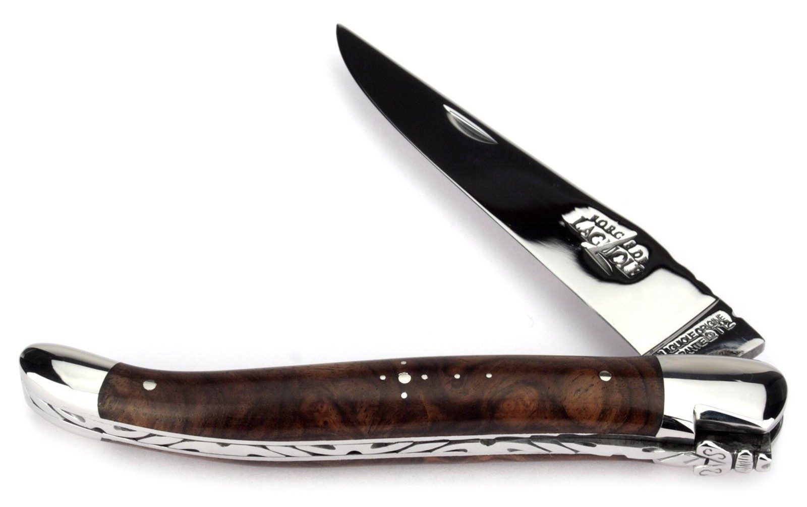Forge de Laguiole Taschenmesser 1212 F IN NO BRI, "Collection" - Griff 12cm Nussbaum - Feder verziert - Stahl glänzend