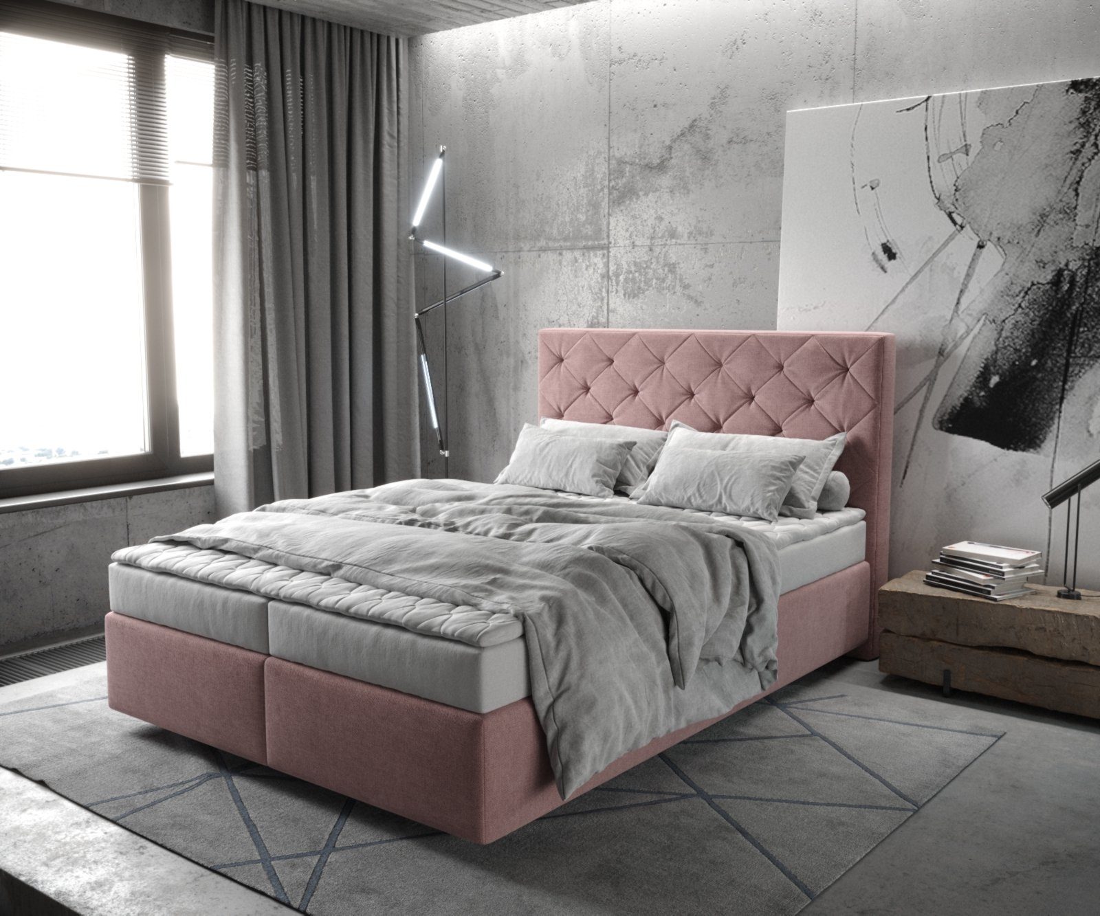 DELIFE Boxspringbett Dream-Great, Mikrofaser Rosé 140x200 günstig online kaufen