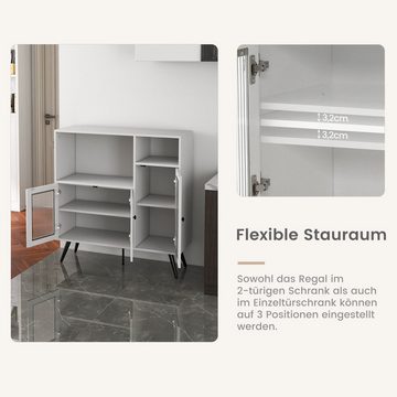COSTWAY Küchenbuffet Schrank mit Glastüren & Fächern, weiß, 100x39,5x100cm