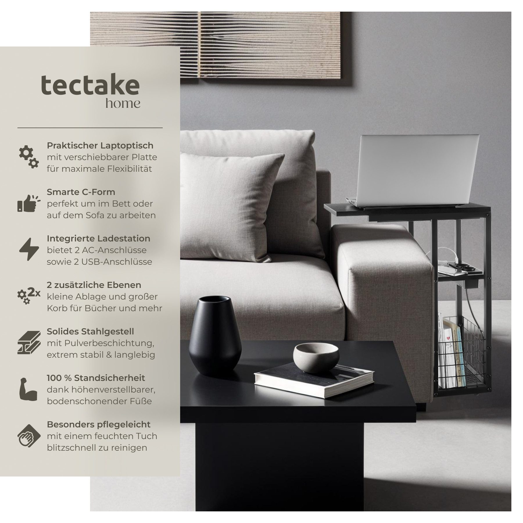 tectake Beistelltisch Laptop-Beistelltisch (1-St., 1 tlg), Laptop-Beistellt günstig online kaufen