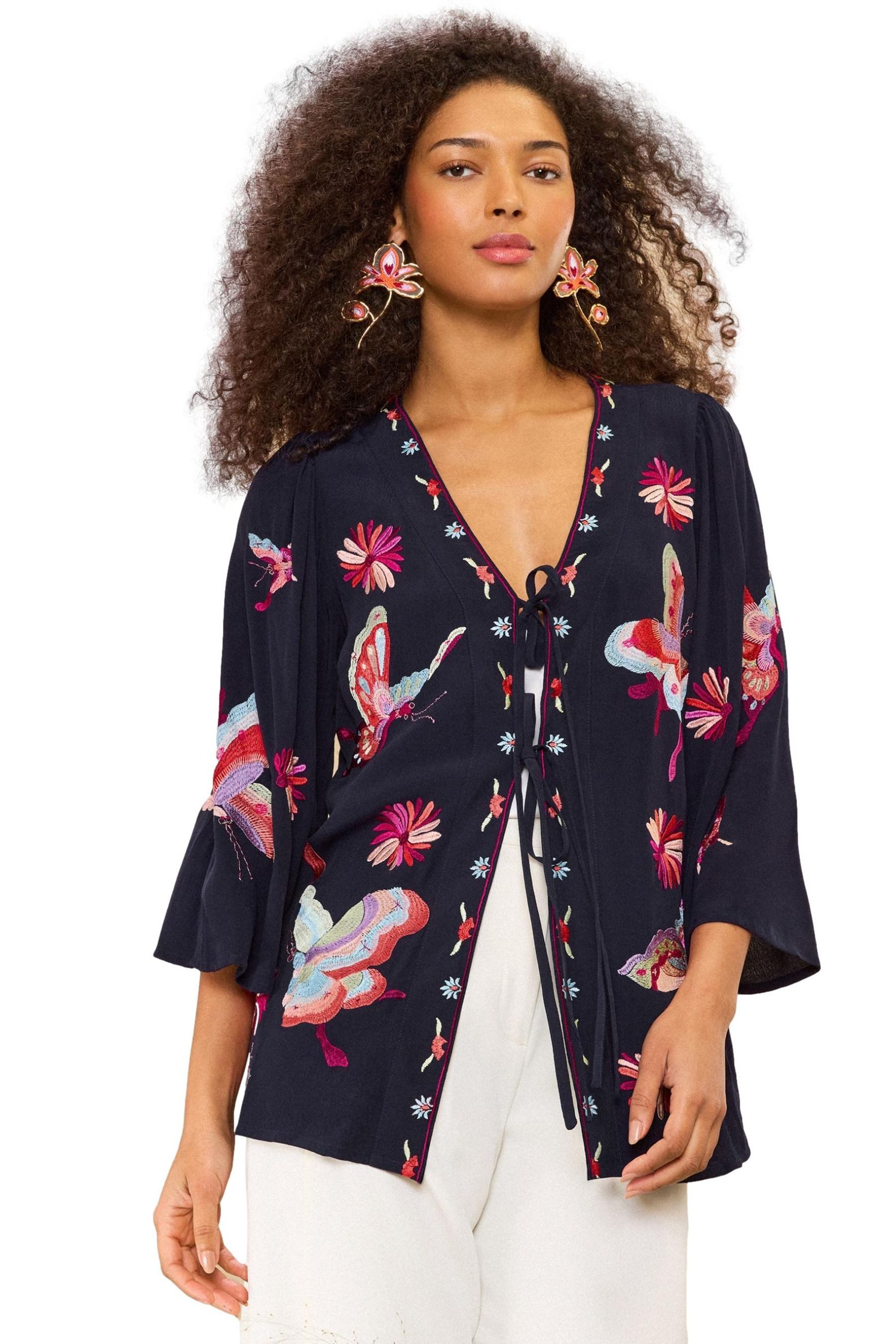 Love & Roses Blusenkimono Love & Roses Kimono mit Stickerei (1-tlg)