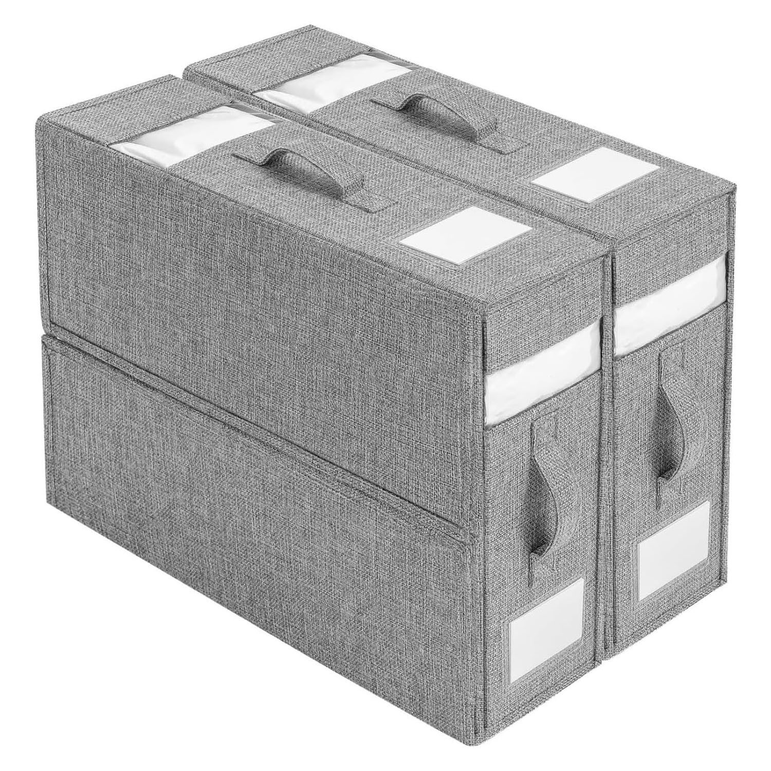 HEYHIPPO Aufbewahrungsbox 2er Set faltbare Bettlaken-Organizer,Unterbett Aufbewahrungsboxen,grau (Set, Wasserfester Unterbett-Organizer mit Reißverschluss, 38×32×11,5 cm), Leinen-Bettwäschebox mit Tragegriff, atmungsaktiv & Sichtfenster