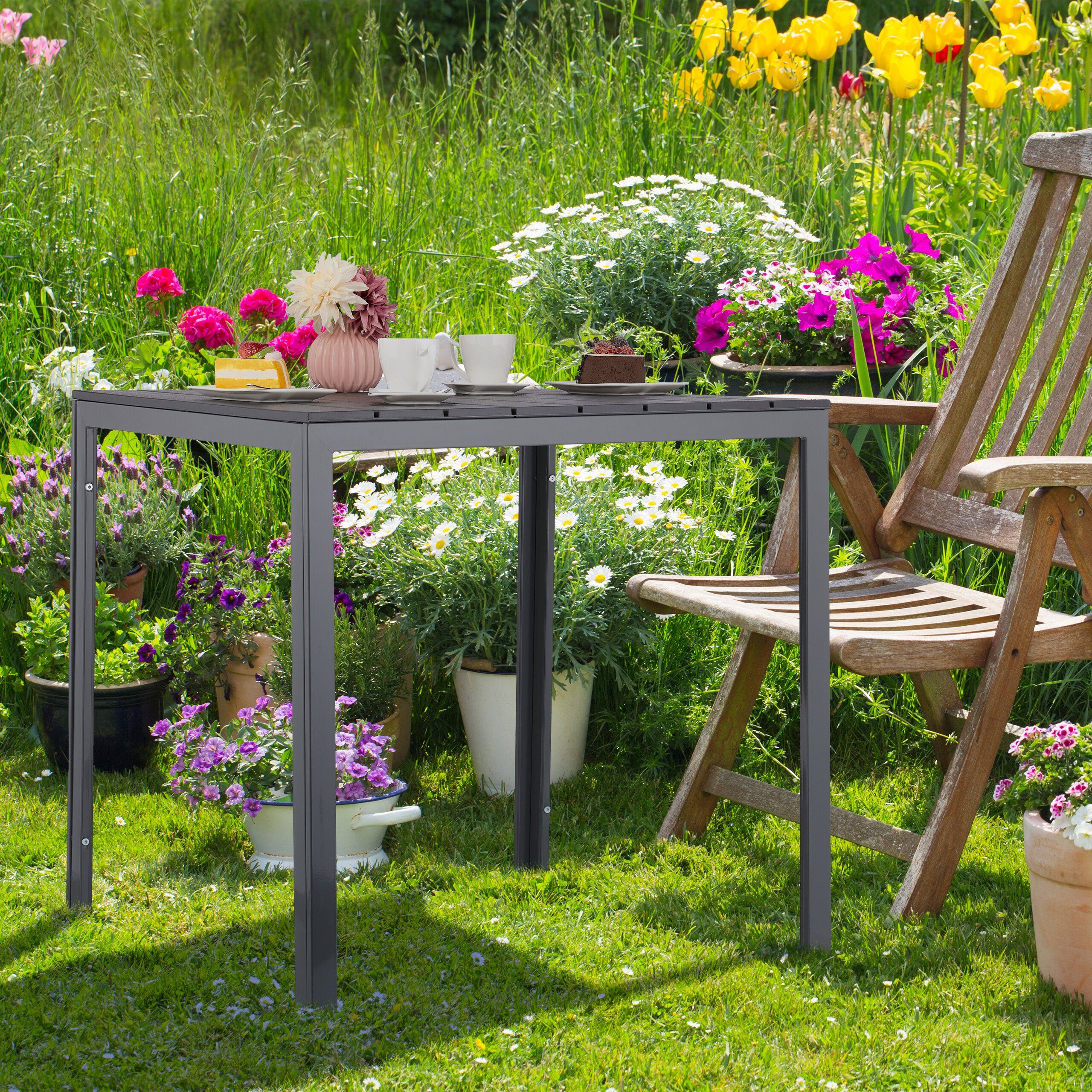 relaxdays Gartentisch Grauer Gartentisch in Holzoptik günstig online kaufen