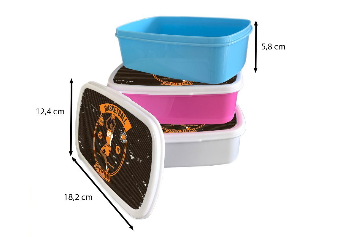Lunchbox Schwarz, für Kunststoff MuchoWow Mancave Kinder, Kunststoff, Mädchen, Erwachsene, - - Orange - Retro Snackbox, Brotdose - rosa Brotbox Basketball (2-tlg),