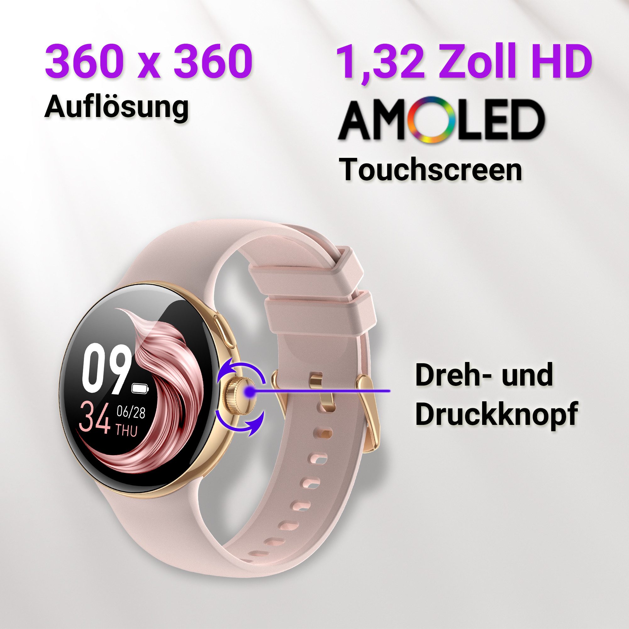 XINJI N2 - Smartwatch Bluetooth Touchpanel Puls-/HRV-/O2-Messung App black Fitnessuhr (3.35 cm cm), Smartwatch, Ladekabel, Kurzanleitung, Leicht, komfortabel, alltagstauglich und für Fitness optimal ausgelegt
