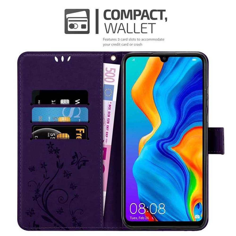 Cadorabo Handyhülle für Huawei P30 LITE Hülle Huawei P30 LITE, Hülle Schutzhülle Blumen Flower mit Standfunktion Kartenfach Magnet