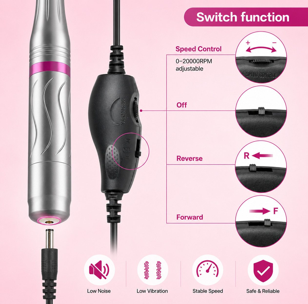 PTUI Maniküre-Pediküre-Set Elektrischer Nagelfräser 11-in-1 Set für Gel Acryl Nägel 20000 U/min, 79-tlg., Professionelles 11-teiliges Nagelfräser-Set für Manikü – Bild 4 von 4