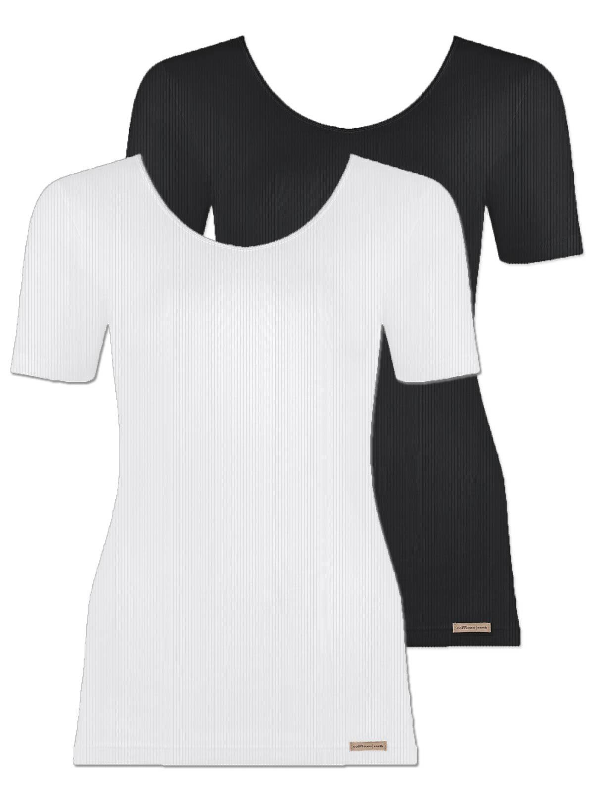 COMAZO Unterhemd 2er Pack Damen Baumwoll Shirt (Stück, 2-St) Vegan schwarz-weiss