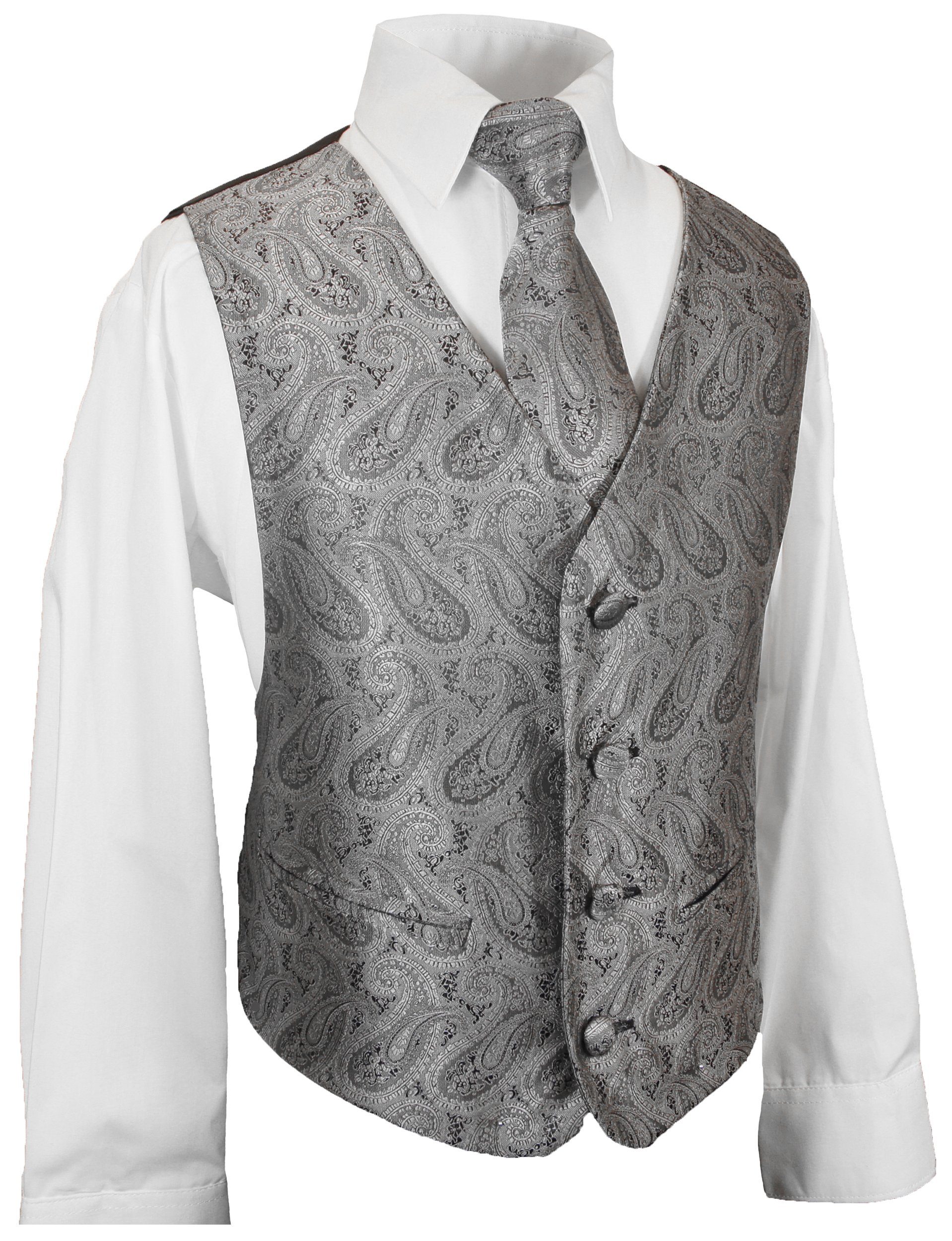 Paul Malone Anzugweste Festliche Hemd 3-tlg., Weste mit Kinderweste Krawatte) (Set, Anzug KV30-Krawatte Jungenweste silber Kinder und Weste, grau