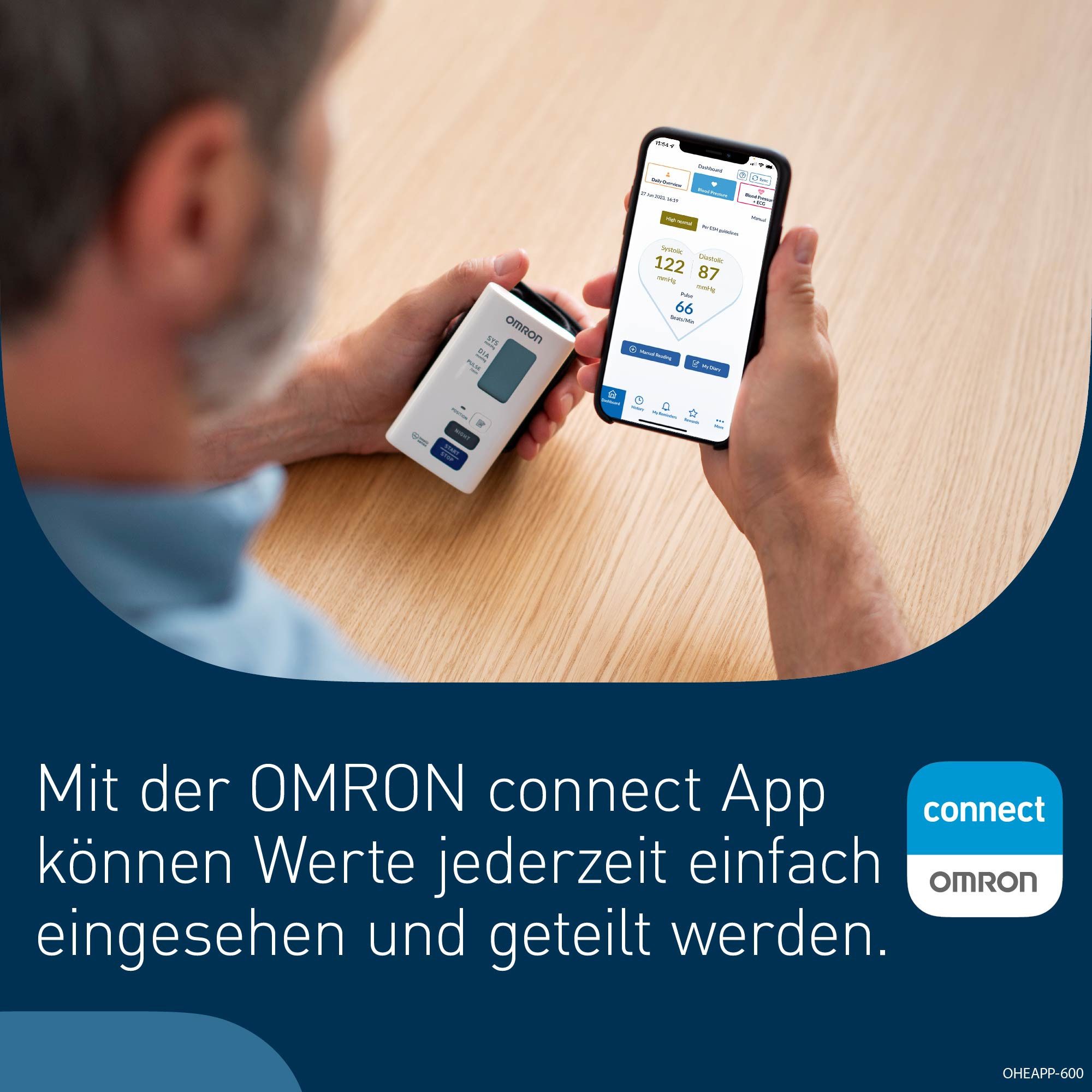 Omron Handgelenk-Blutdruckmessgerät NightView, geräuschlose Blutdruckmessungen am Tag und in der Nacht, klinisch validiert, geräuschlos und komfortabel, mit kostenloser App