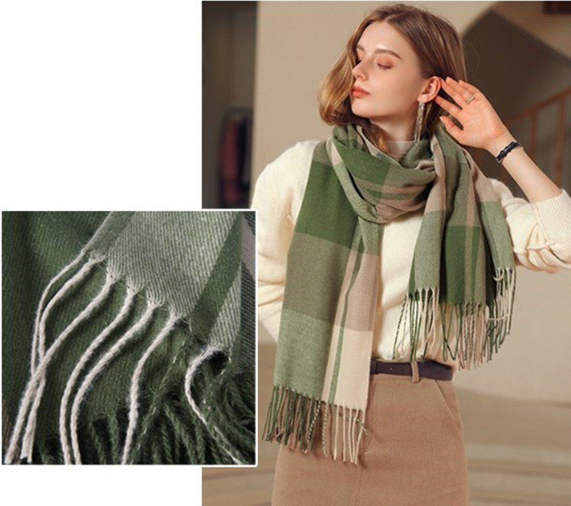 XDeer Wollschal Damen Schal,kuschelweich Geschenk Karo,Winter green mit Halstuch für in Damen verschiedenen Fransen, Farben Qualität Schal Poncho Frauen