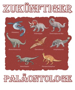 MyDesign24 T-Shirt bedrucktes Kinder T-Shirt Paläontologe mit vielen Dinosauriern 100% Baumwolle mit Dino Aufdruck, schwarz i50