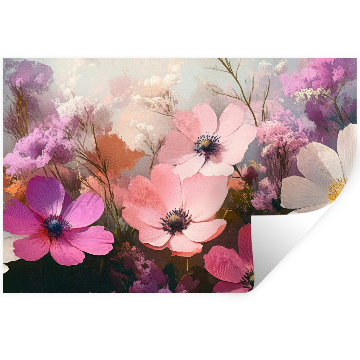 MuchoWow Wandsticker Blumen - Bunt - Blühend (1 St), Wandtattoo, Selbstklebend, Wohnzimmer, 30x20 cm