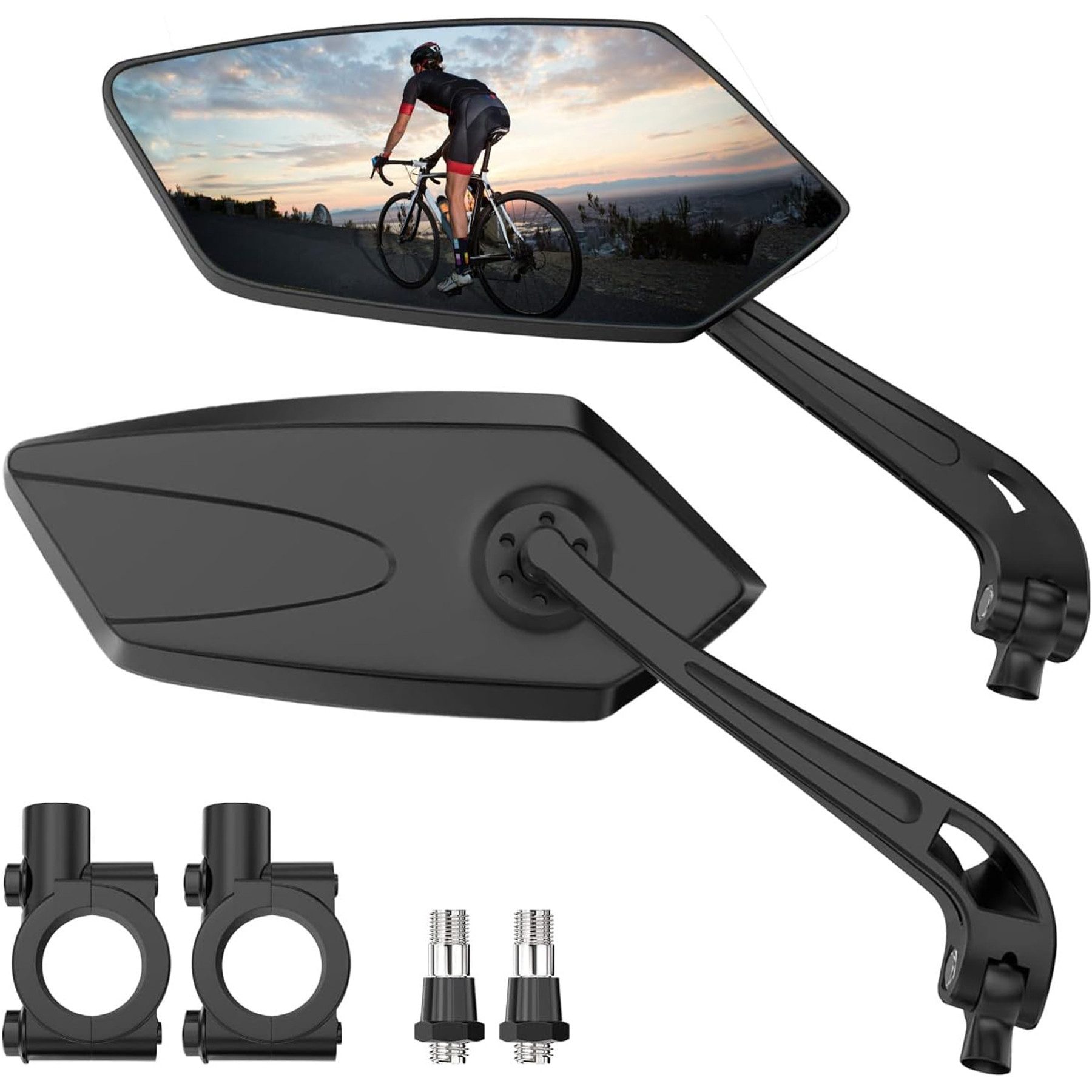 Keyura Fahrradspiegel 2 Stück HD Fahrradspiegel,E-Bike,extra große Rückspiegel Spiegelfläche (Schlagfester Echtglas Fahrrad Rückspiegel,Bike Spiegel,fahrradspiegel, Lenker (Links+Rechts),360° Einstellbar und Drehbar Rückspiegel), Universal Fahrrad Seitens