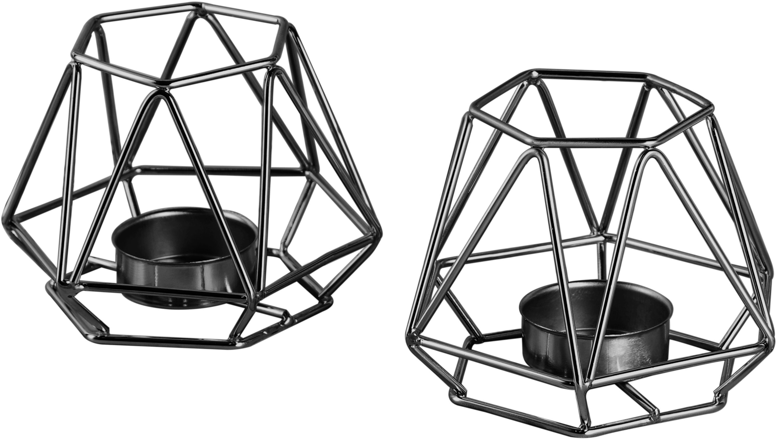 ECHTWERK Teelichthalter ca. (Set, schwarz cm Höhe Small, Design, 8,3 Vintage Eisen, aus Weihnachtsdeko moderner 2 Kerzenhalter geometrisches St)