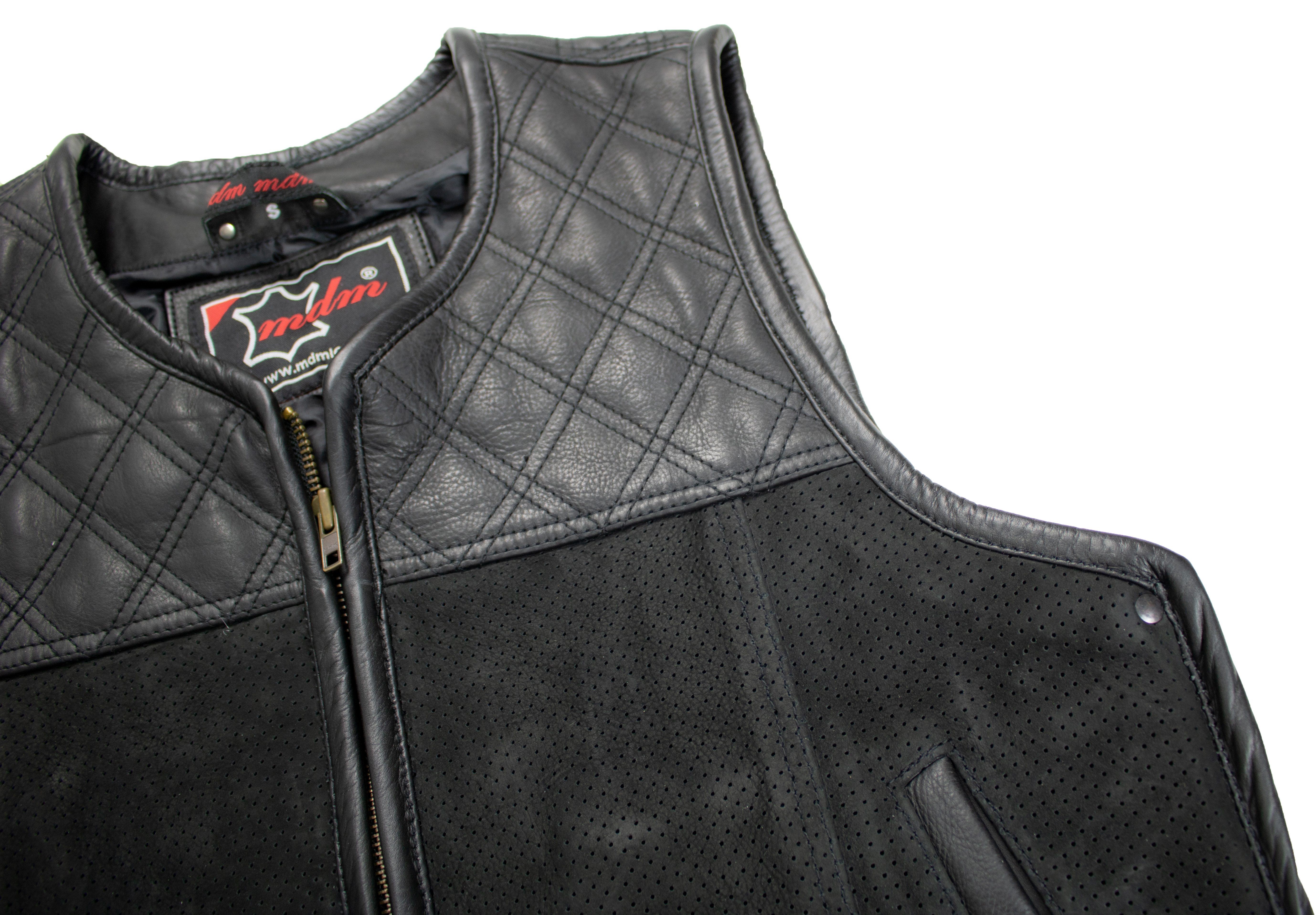 MDM Motorradweste Herren Lederweste Hunter Motorrad Club Weste Kutte / Nubuk, Rindsleder Erweiterbar durch seitliche Reißverschlüsse – Bild 5 von 5
