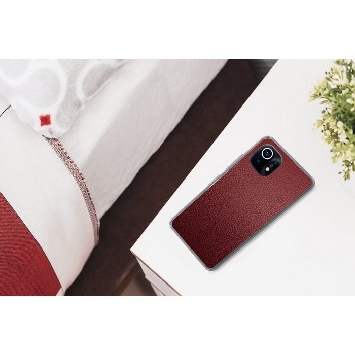 MuchoWow Handyhülle Leder - Lederoptik - Rot - Leicht Phone Case Handyhülle Xiaomi Mi 11 Silikon Schutzhülle