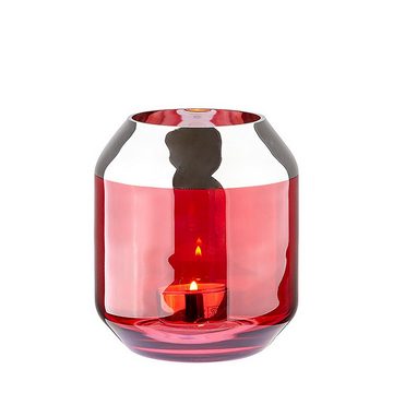 Fink Teelichthalter Teelichthalter / Vase SMILLA - rot - Glas - H.14cm x B.12cm (1 St), mundgeblasen - folierter silberfarbener Rand - Ø Öffnung: 9,5 cm
