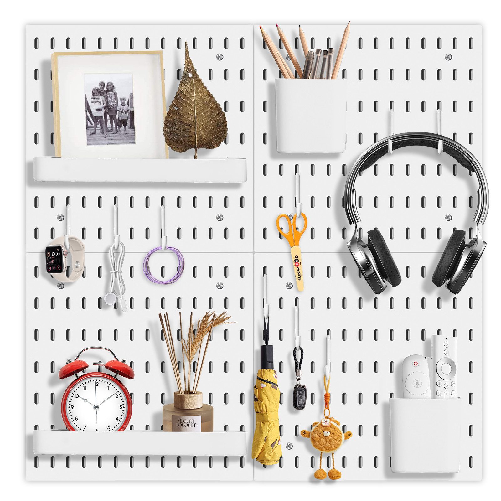 wohnTRAUM24 Werkzeughalter Stecktafel Set für Raumaufbewahrung, Organisation und Dekoration, Wand-Organizer Lochwand Set, Stecktafel mit Haken & Ablagen