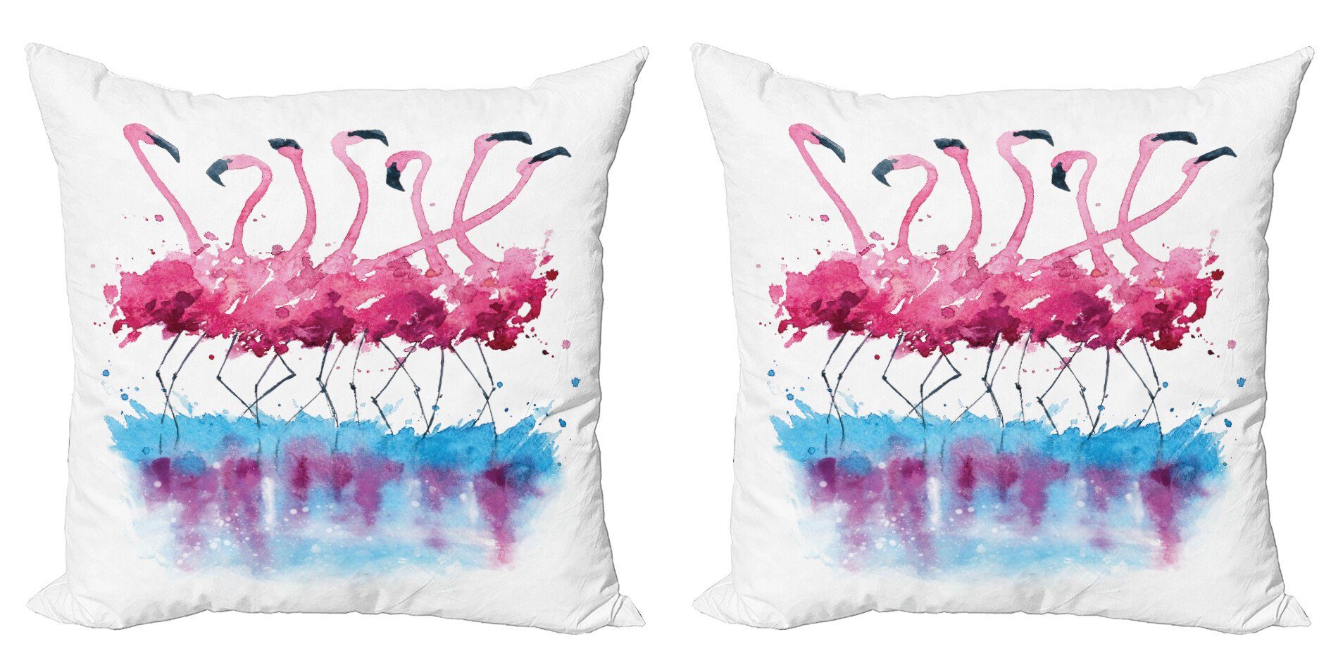 Kissenbezüge Modern Accent Doppelseitiger Digitaldruck, Abakuhaus (2 Stück), Flamingo Flamingo and Bird