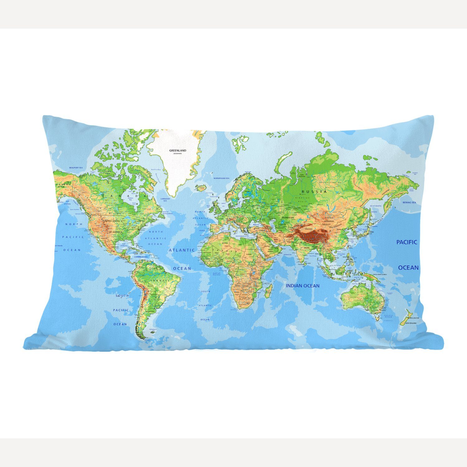 MuchoWow Dekokissen Weltkarte Atlas mit Kinder Schlafzimmer Füllung, Dekokissen Zierkissen, - - Topographie Junge Dekoration, - - Mädchen, Wohzimmer 