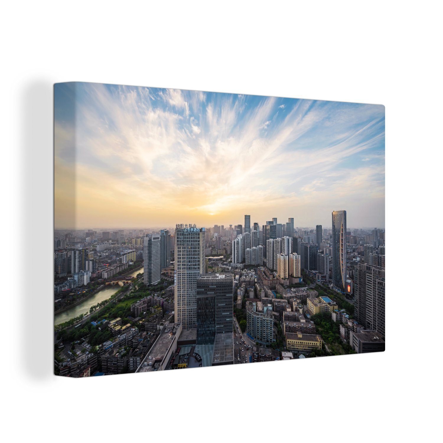 OneMillionCanvasses® Leinwandbild Wolkenbildung über Chengdu, (1 St), Wandbild Leinwandbilder, Aufhängefertig, Wanddeko, 30x20 cm | Leinwandbilder