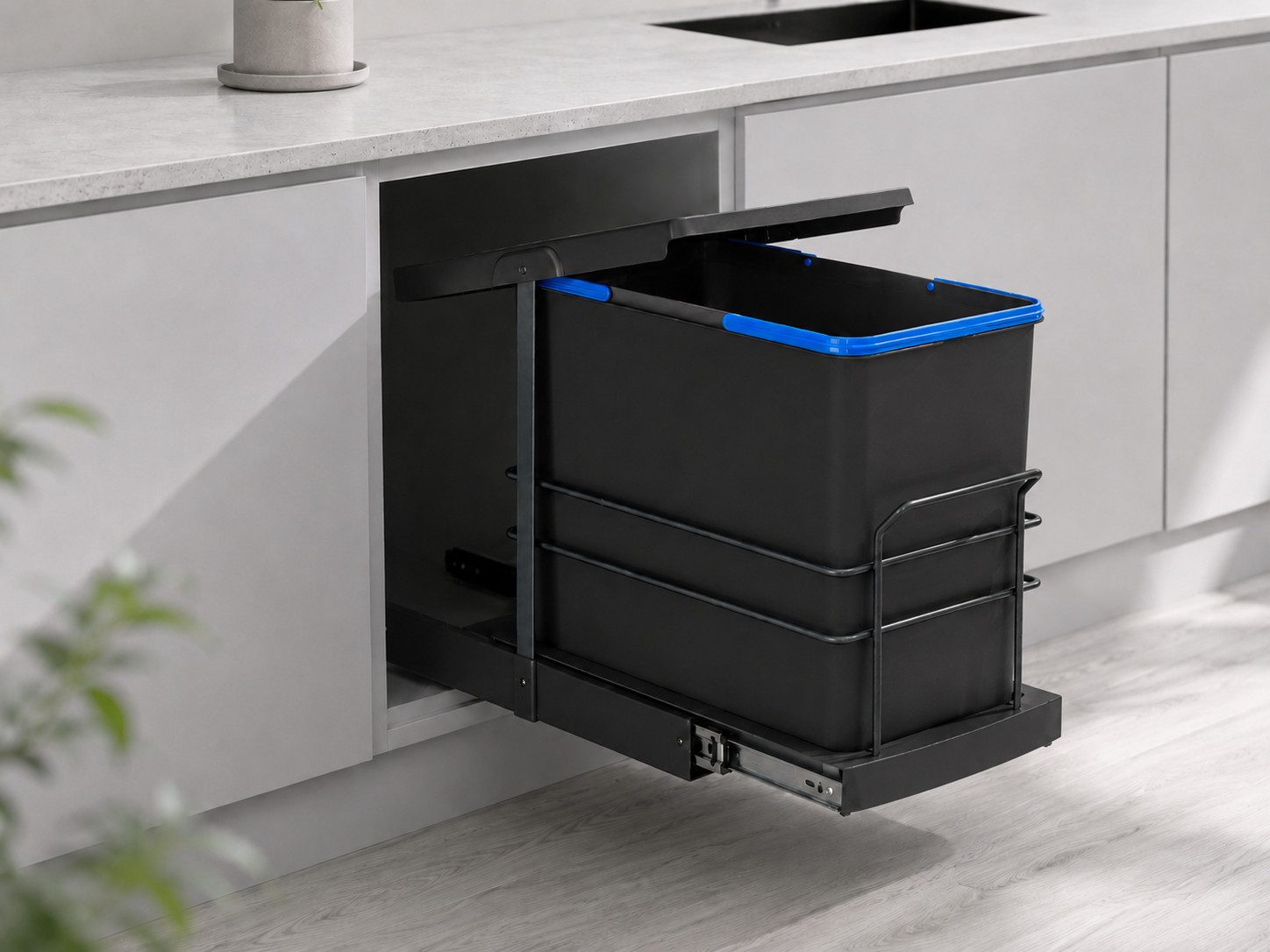 Roomart Einbaumülleimer Einbau-Mülleimer Küche ausziehbar 24L Mülleimersystem Unterschrank, 24L Einbau-Mülleimer, Unterschrank, manuell ausziehbar, in 2 Farben