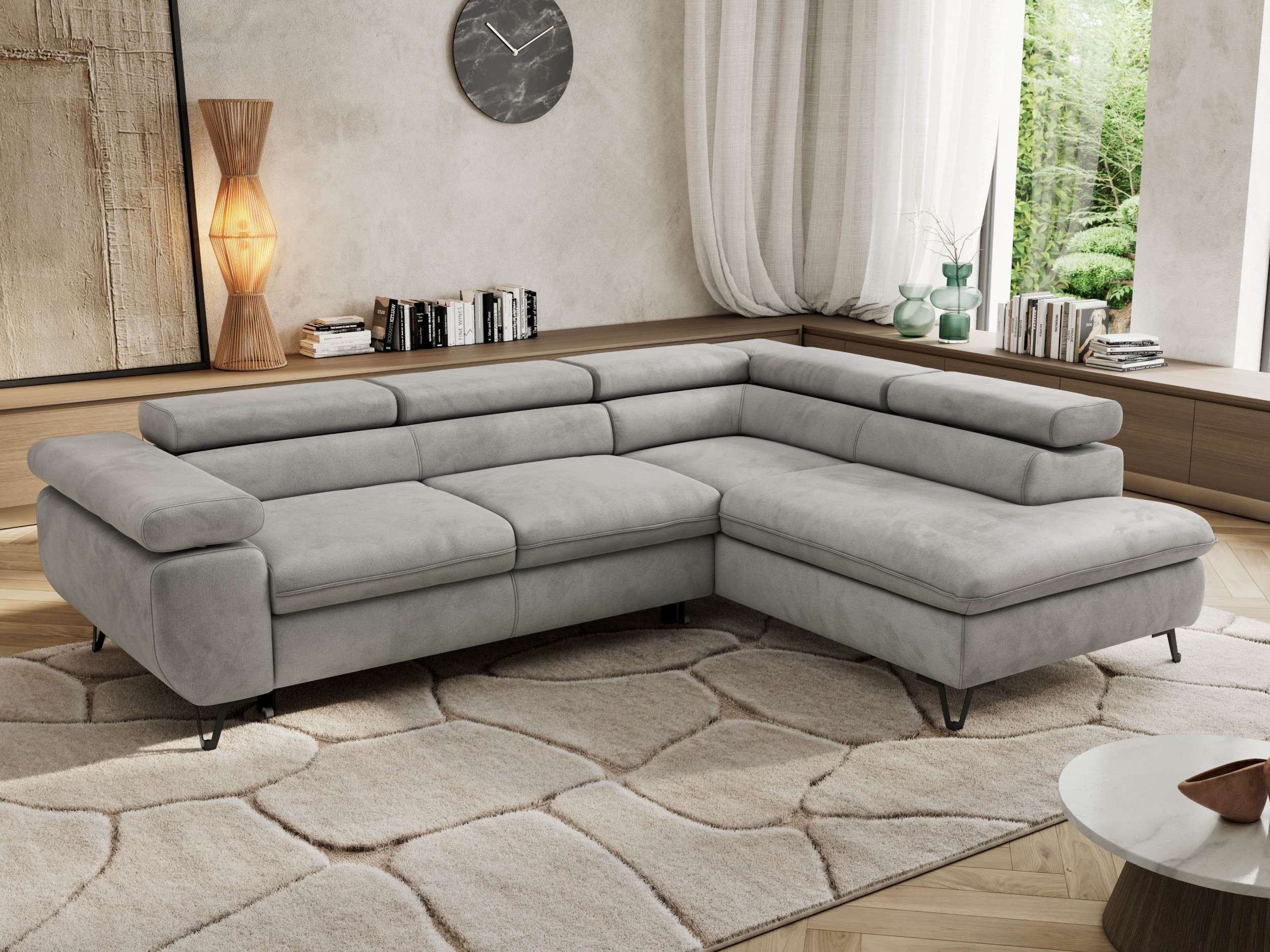 MKS MÖBEL Ecksofa PABLO L, Set, HR35-Schaum, Metallbeinen, Wellenfedern, L-form, Schlaffunktion, verstellbaren Kopfstützen, Bettkasten
