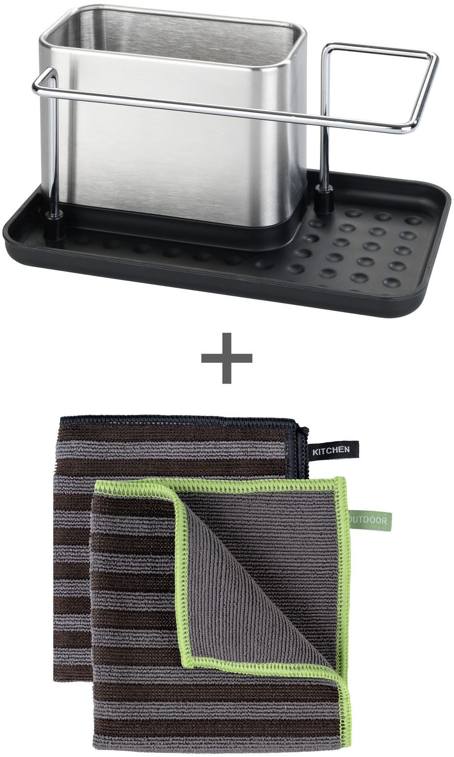 WENKO Küchenorganizer-Set Modell Universal, (Set, 3-tlg), viel Stauraum für Spülmittel und Spültuch, aus rostfreiem Edelstahl