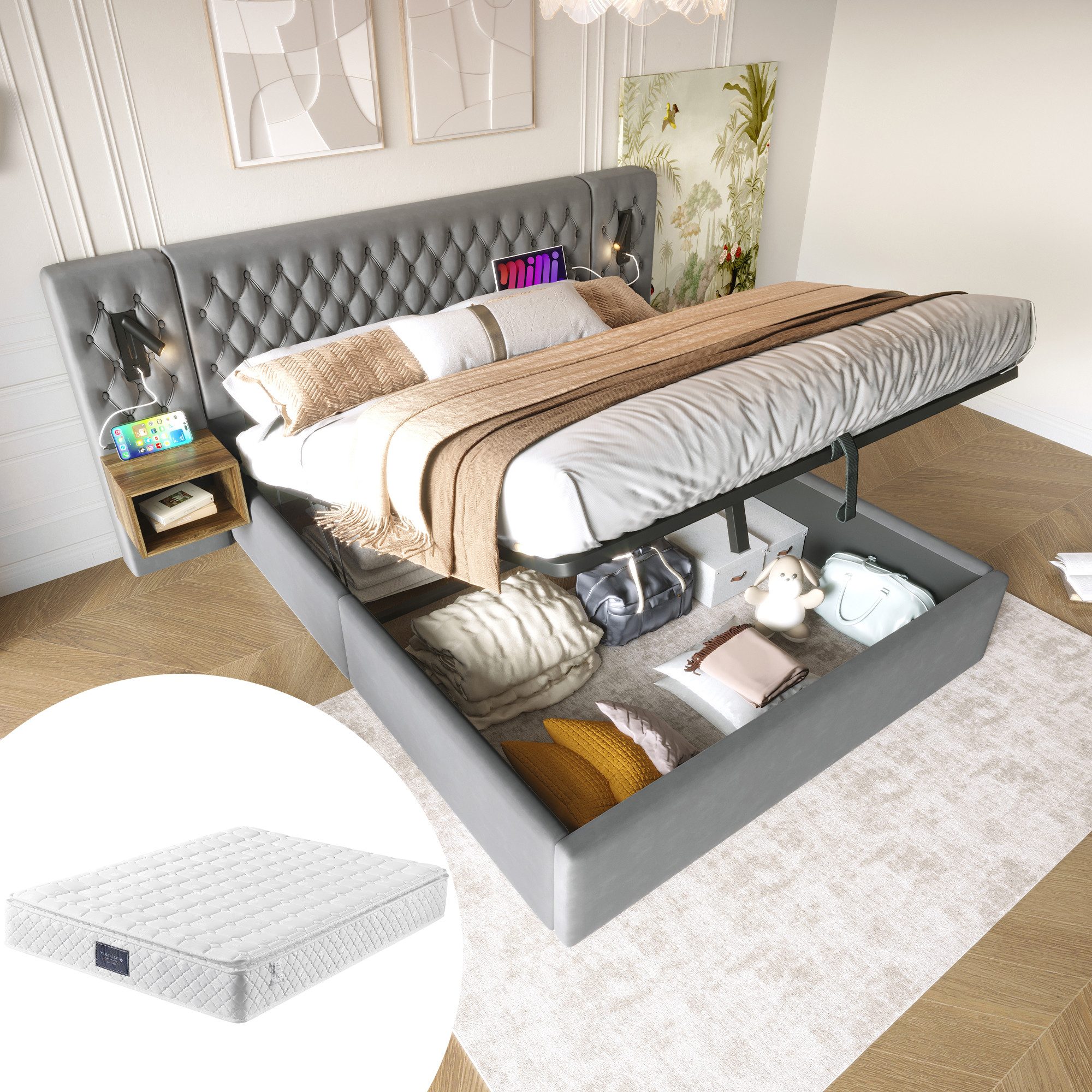 OKWISH Polsterbett Bettanlage Schlafzimmer Komplett Set günstig online kaufen