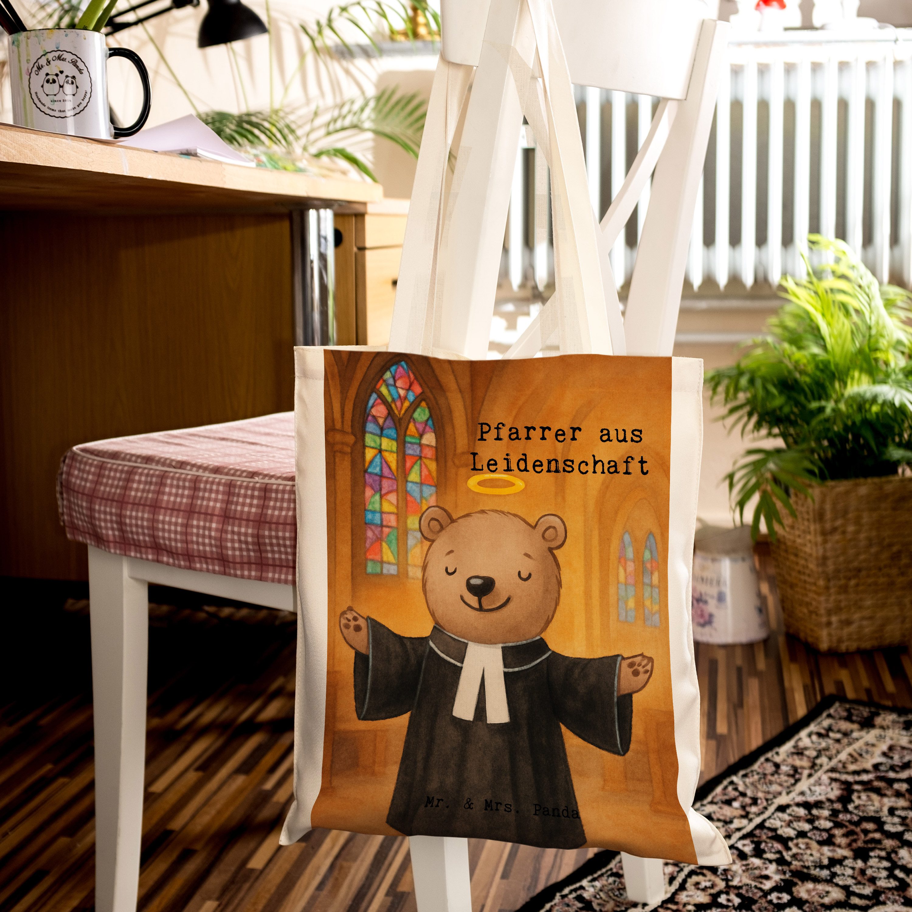Mr. & Mrs. Panda Tragetasche Pfarrer Leidenschaft Design, Tote Bag, Weiß, Geschenk, Shopping Tasch (Packung), Unitasche Pfarrer Freizeittasche