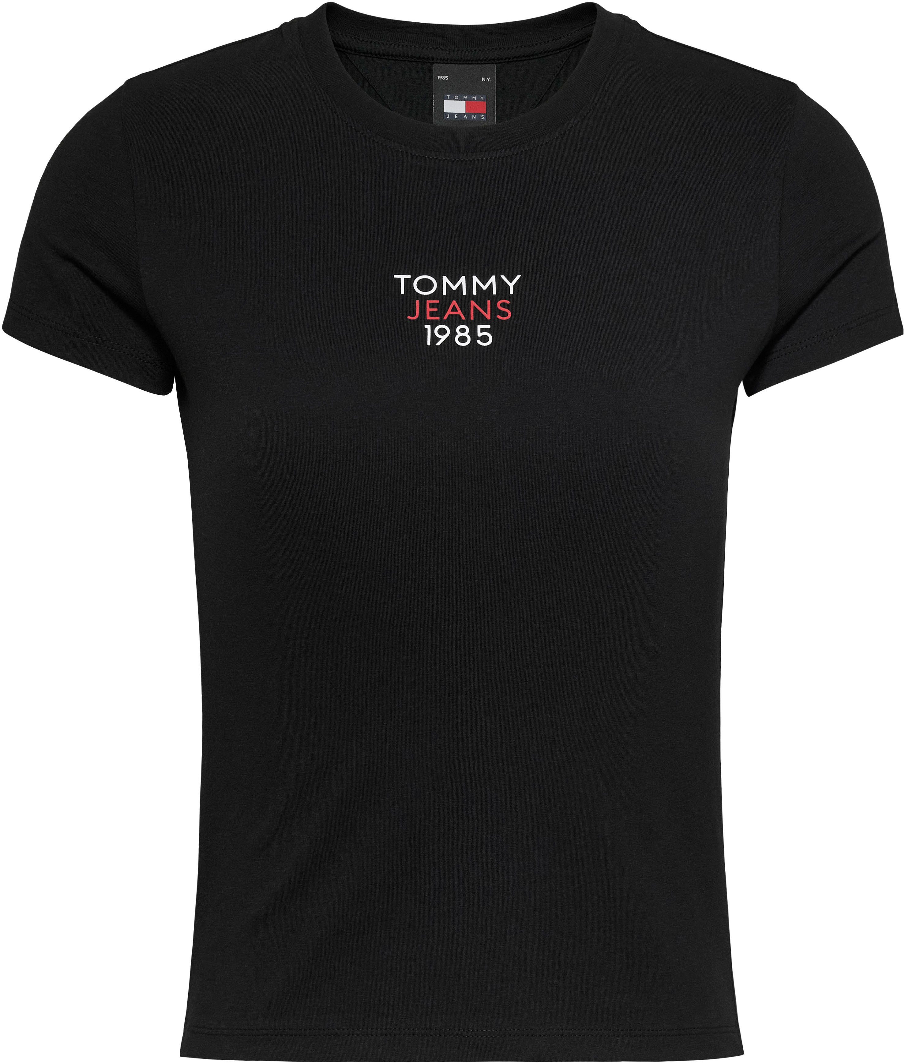 T-Shirt Black Logo Logoschriftzug mit Jeans Tommy Slim Essential