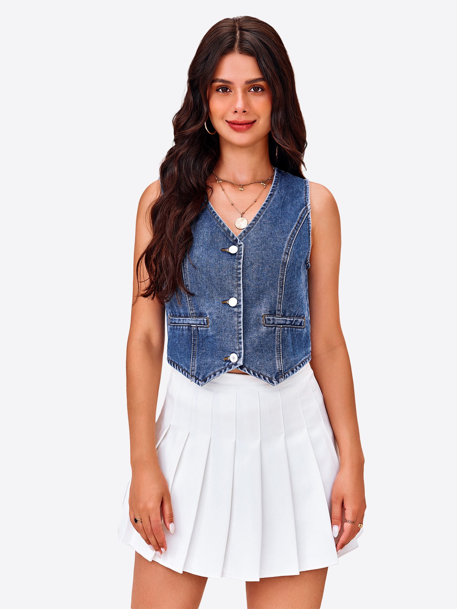 Imily Bela Jeansweste Damen Jeansjacke Weste (Packung, 1-tlg., 1per-Pack) mit Knöpfen