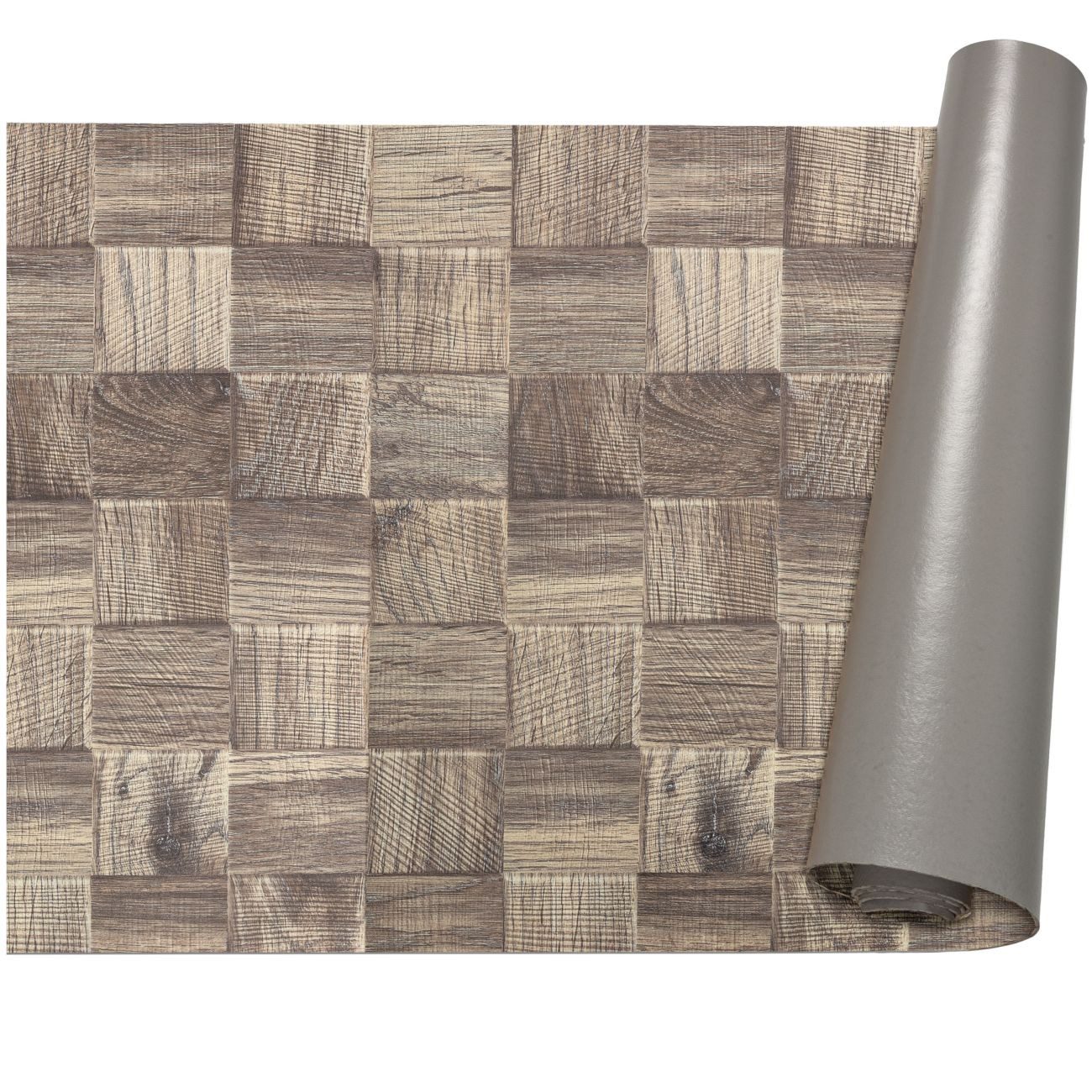 ANRO Küchenläufer abwaschbar Holz LADY Läufer stark pflegeleicht Küchenteppich, Rechteckig, Höhe: 3 mm, robust schmutzabweisend 67x100cm Patchwork Taupe robust