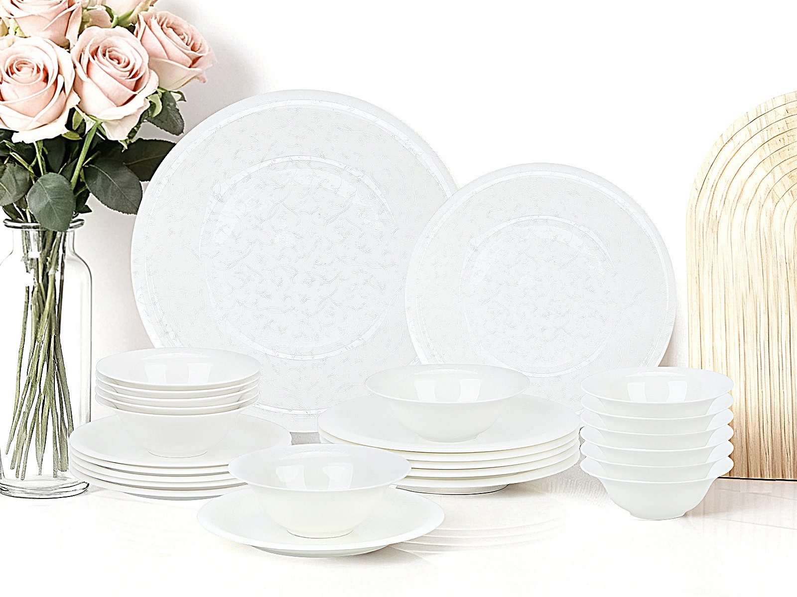 LB LICHTENBERG Tafelservice Geschirrset, Essservice Teller Set Porzellan, Weiß (24-tlg), 6 Personen, Keramik, Verschiedene Stile Geeignet für Spülmaschine & Mikrowelle