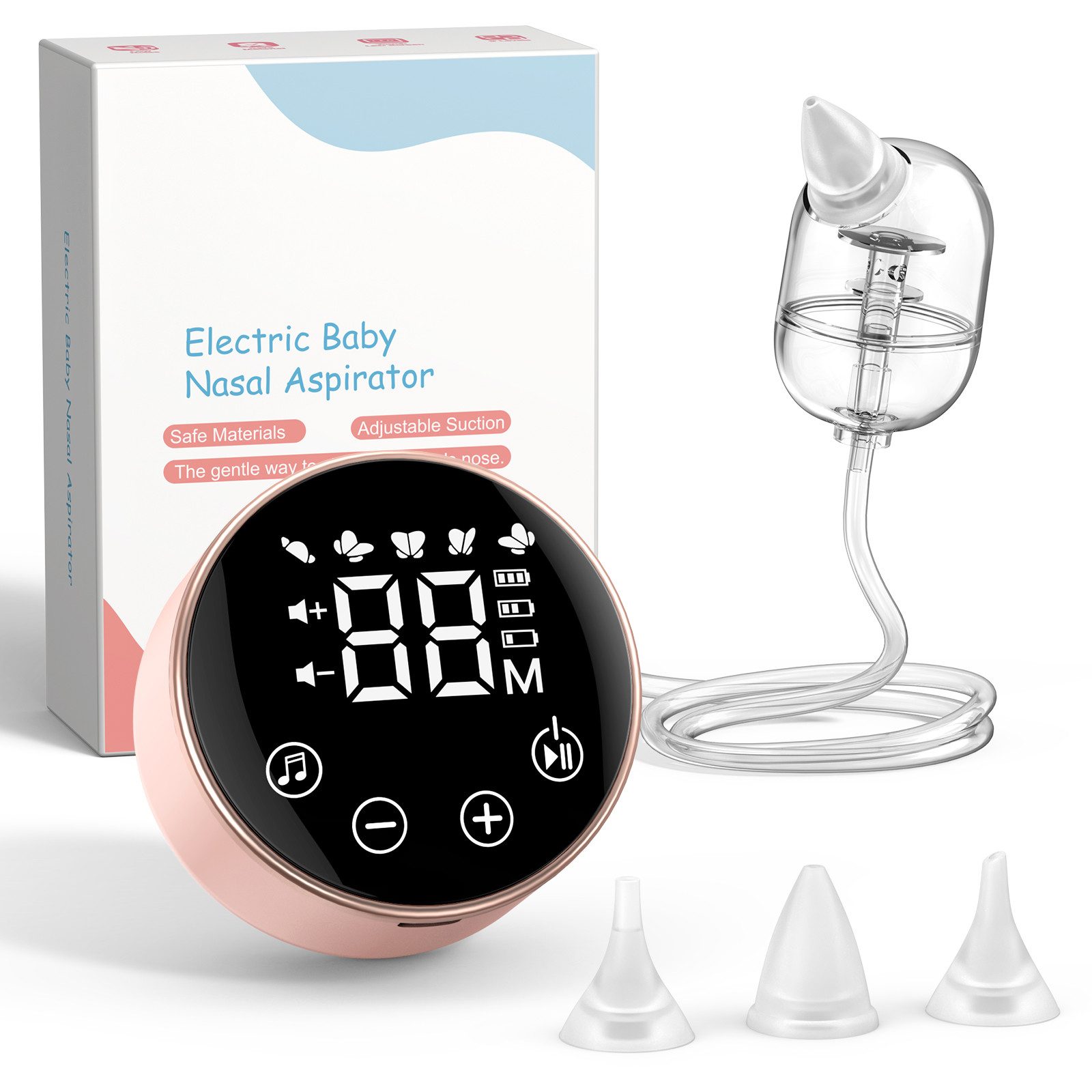 Fyrove Nasensauger Elektrischer Nasensauger für Babys–9 Saugstufen,3 Aufsätze, BPA-frei, leise, mit Musikfunktion–Sanfte Nasenreinigung für Neugeborene & Kleinkinder