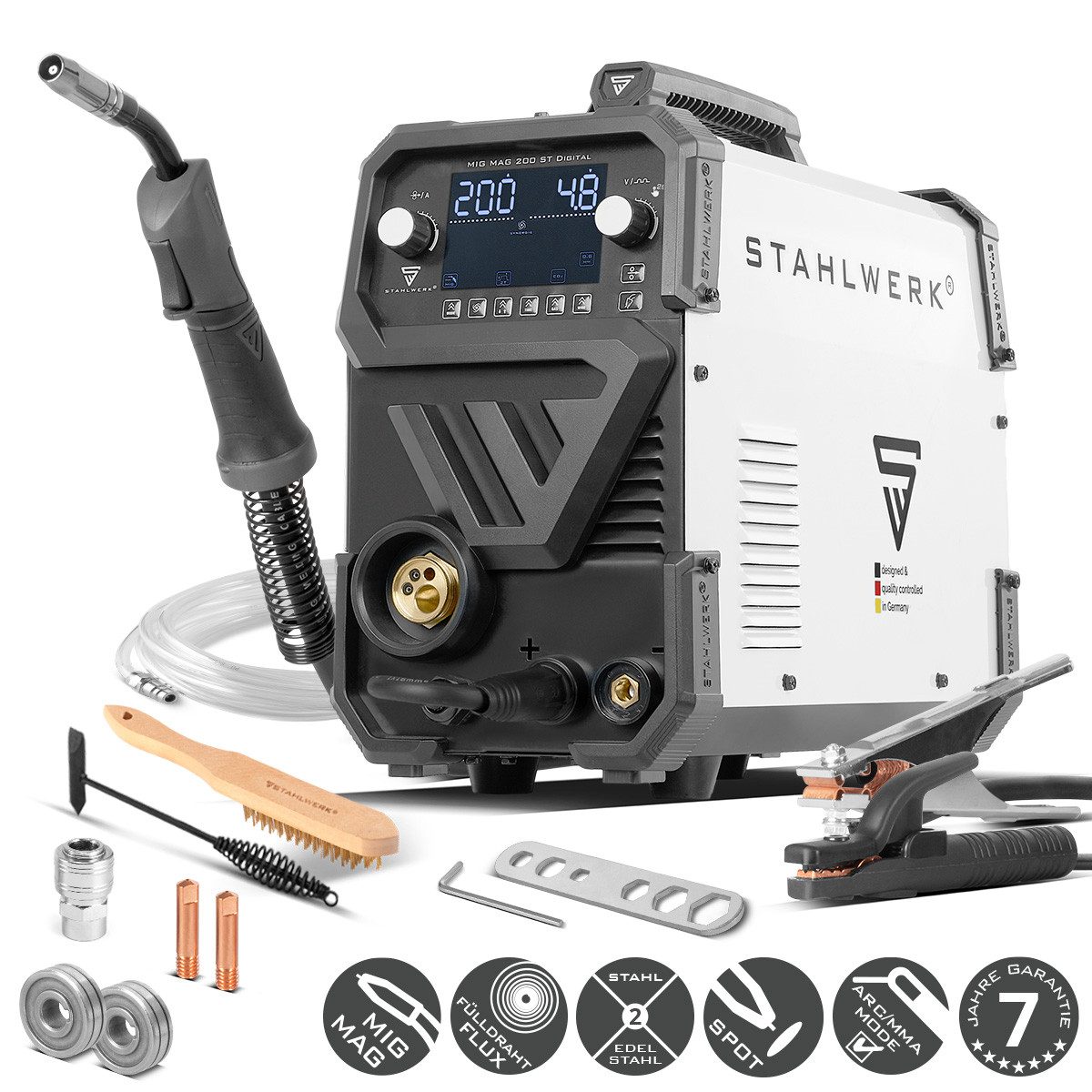 STAHLWERK Schutzgasschweißgerät Schweißgerät MIG MAG 200 ST Digital, 40 - 200 A, Packung, 1-tlg., Set, Inverter mit 200 A