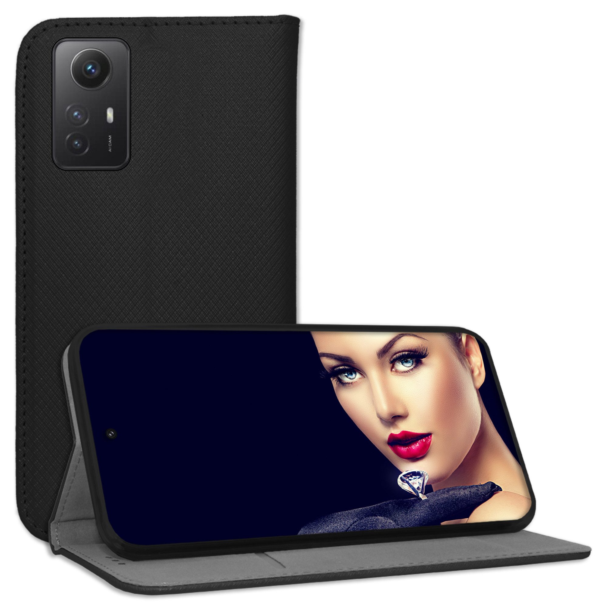mtb more energy Smartphone-Hülle Smart Magnet für Xiaomi Redmi Note 12S, Schwarz, Bookstyle Klapphülle Cover Wallet Case aus Kunstleder