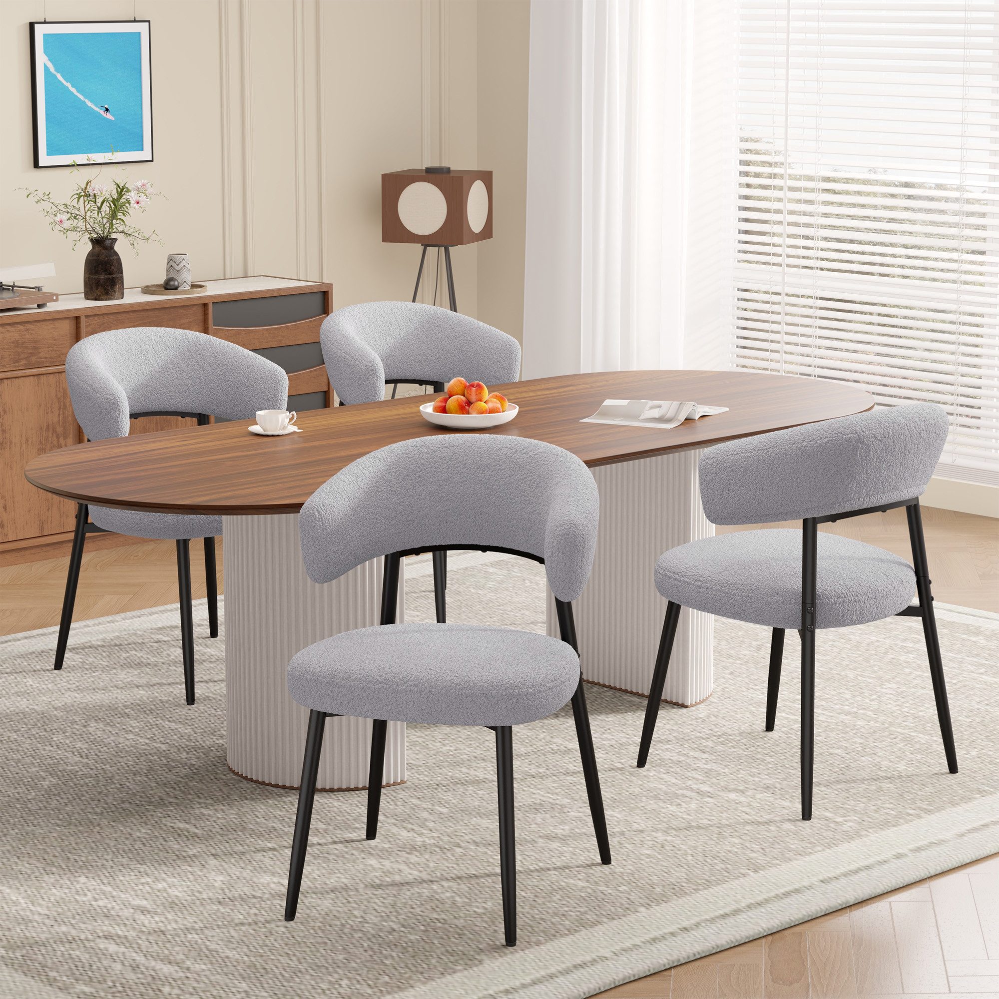 HawthyHome Esszimmerstuhl mit Bouclé-Bezug, geschwungener Rückenlehne & Metallbeinen, 2er Set (4 St), Ergonomisches Design, Bodenschutz & Standsicherheit