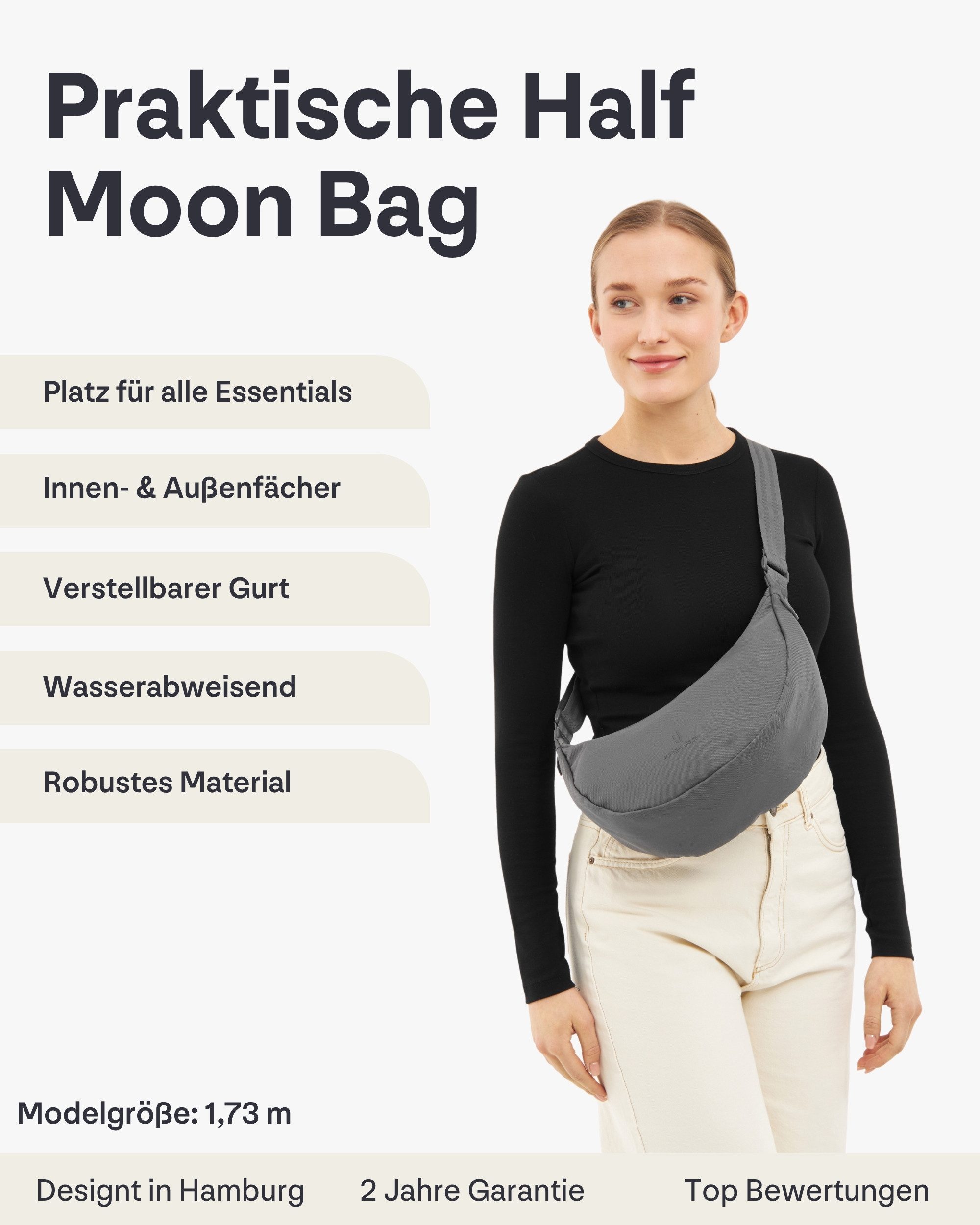 Johnny Urban Umhängetasche Ally Medium Half Moon Bag, Stylische Crossbody Bag in Halbmond Form, Wasserabweisend – Bild 2 von 5