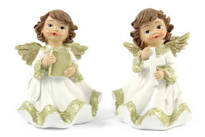 ELLUG Engelfigur 2er Set Engel in weiß goldenem Kleid mit goldenen Flügeln & Glitzer aus Polyresin H.: 12cm (2 St)