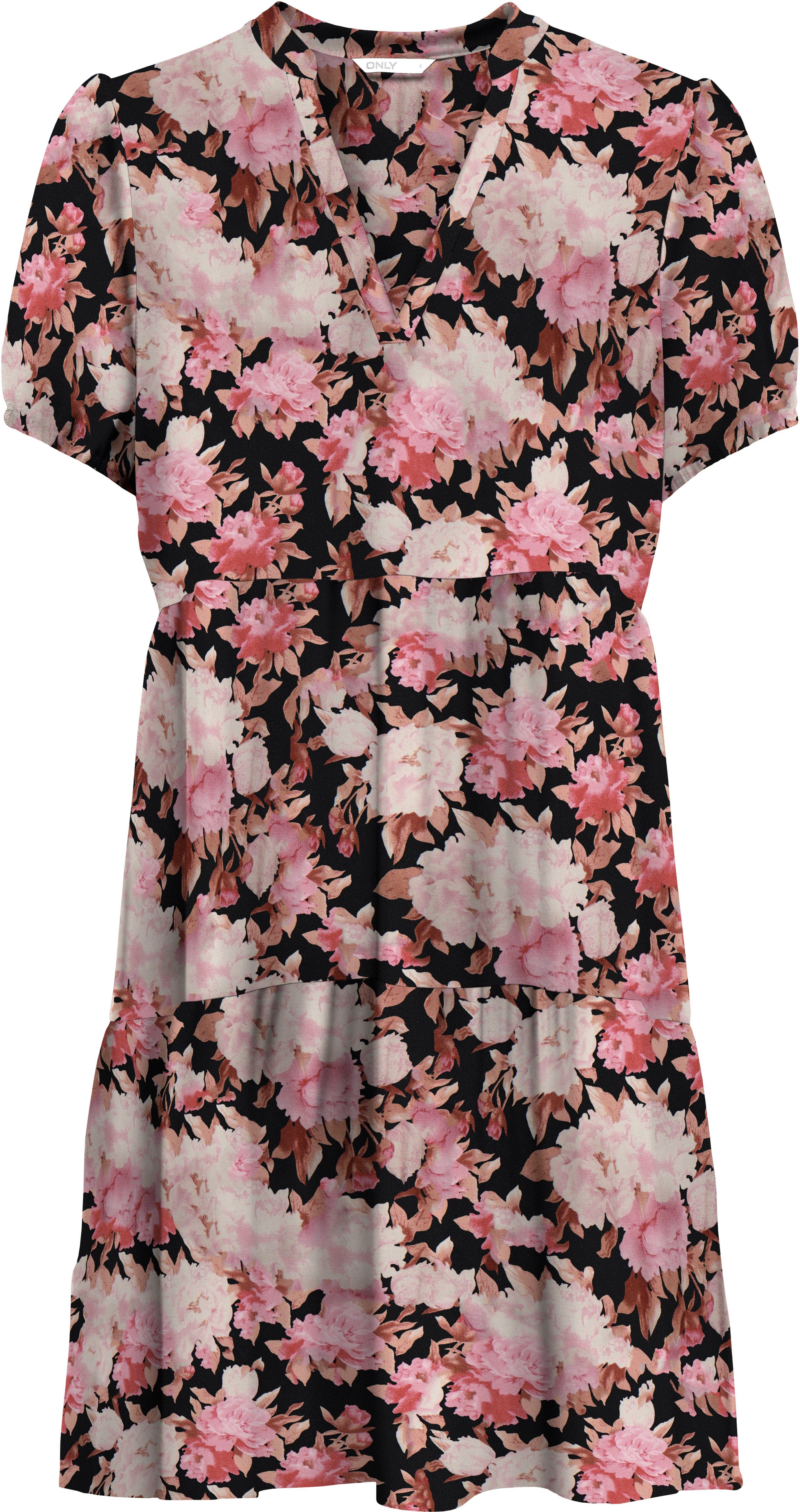 [Japanisches limitiertes Modell] ONLY Druckkleid ONLNOVA mit Volant PTM LIFE THEA AOP:Ay AOP blossom peony DRESS Black S/S