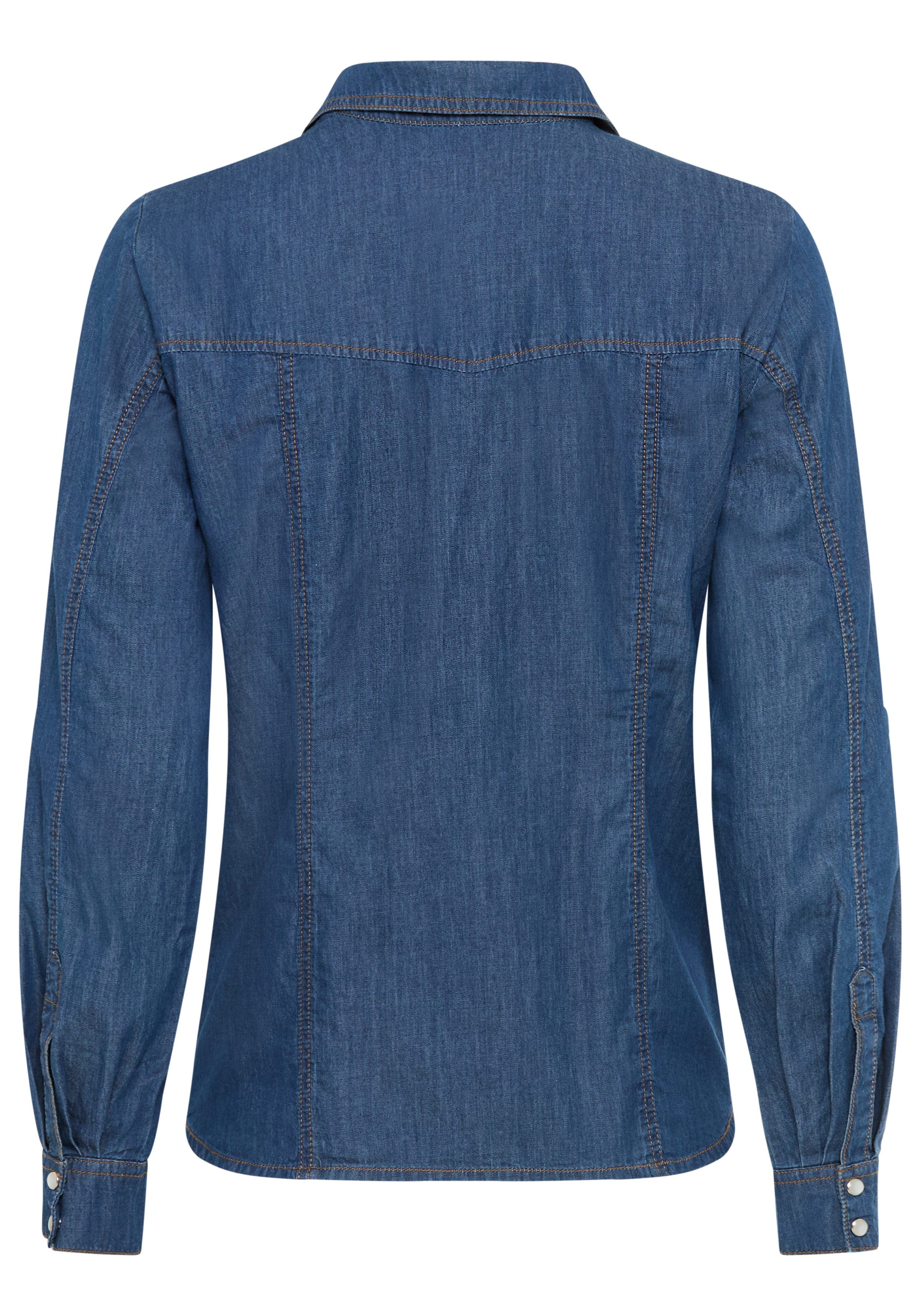 Arizona Jeansbluse mit Druckknöpfen in Perlmuttoptik und Krempelärmeln