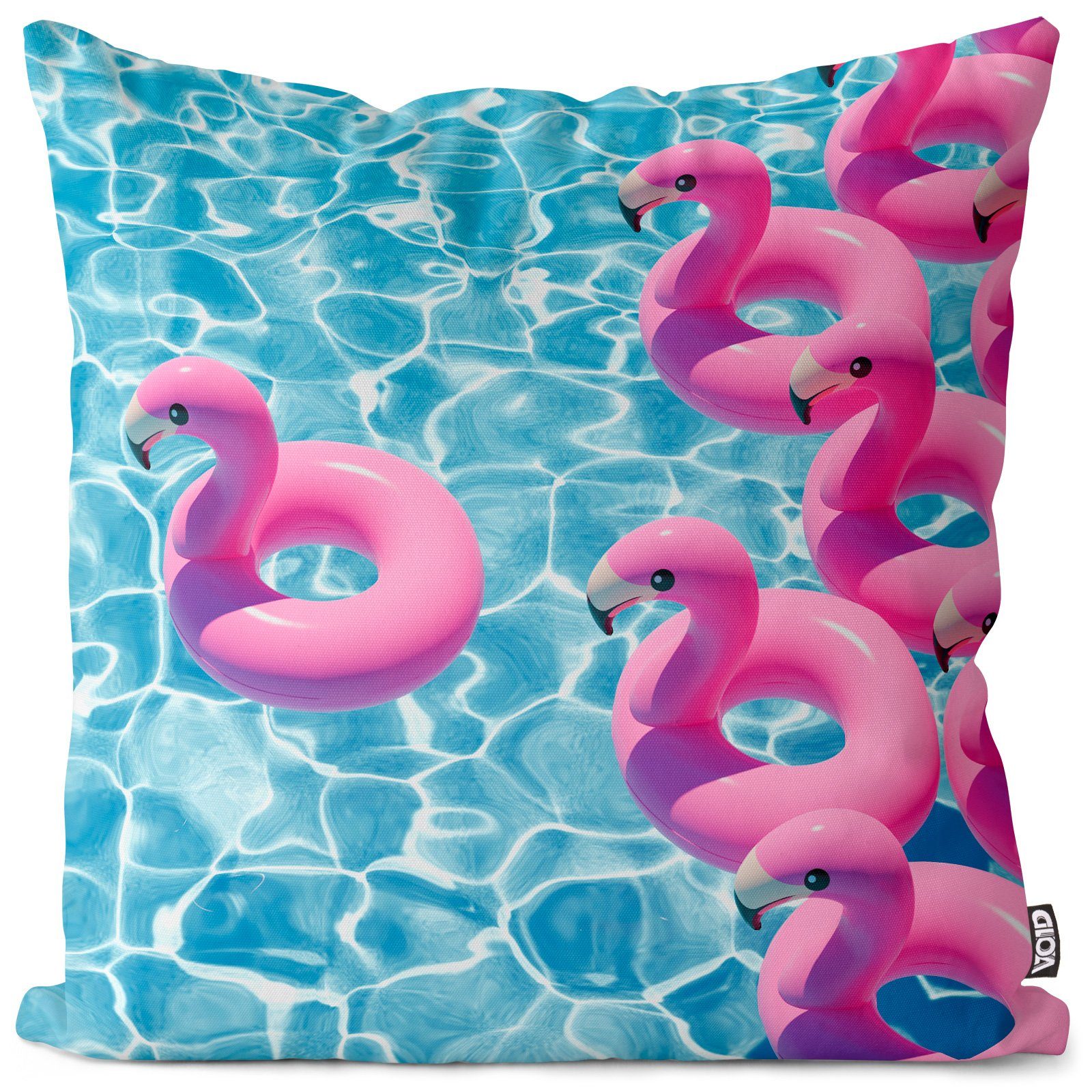 Kissenbezug, VOID (1 Stück), Sofa-Kissen Pool Flamingo Sommer Wasser schwimmen rosa Pool-Party Tier Vögel Schwimm-Bad Urlaub Schwimm-Tier aufblasbar Badezubehör Reisen Mee