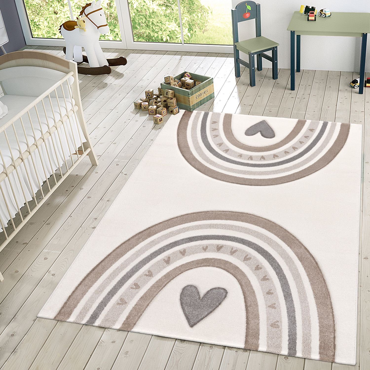 Kinderteppich Teppich Kinderzimmer Regenbogen Herz Muster, TT Home, Läufer, Höhe: 16 mm