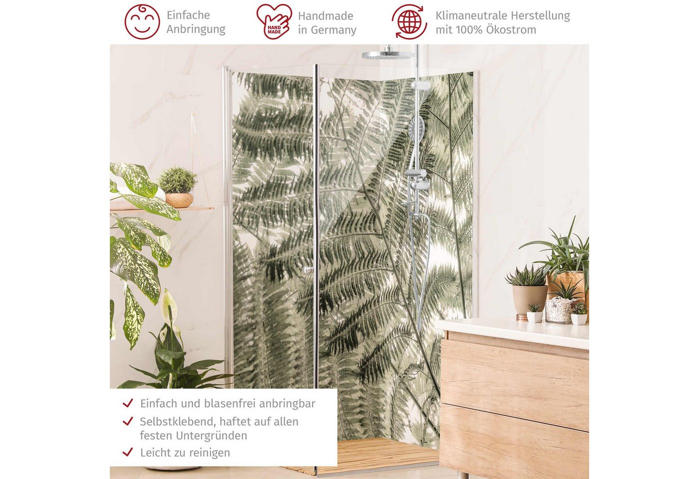 Thumbnail - Bilderdepot24 Badrückwand Motiv grün Duschrückwand ohne Bohren Dusche Fliesenersatz, (2-tlg., Hart-Folie Premium matt 0,...