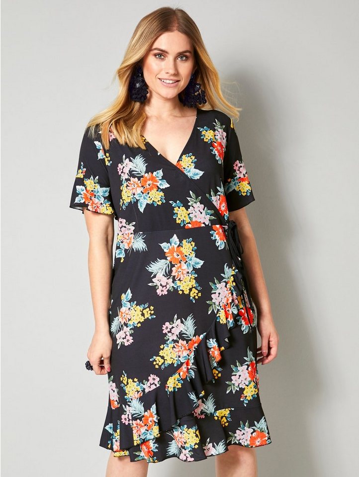 Sara Lindholm by HAPPYsize Kleid mit Blumendessin in schwarz