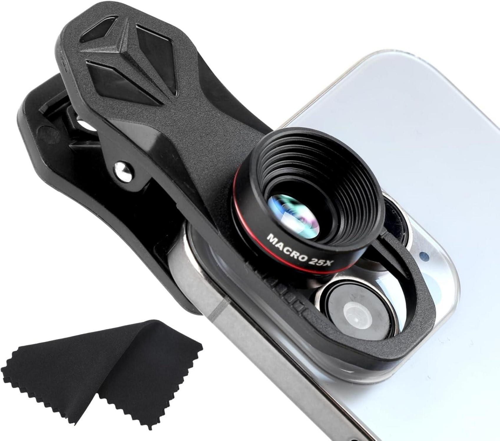 Kamera-Hülle Makroobjektiv 25x für Smartphones Clip-On Handytasche & Tuch